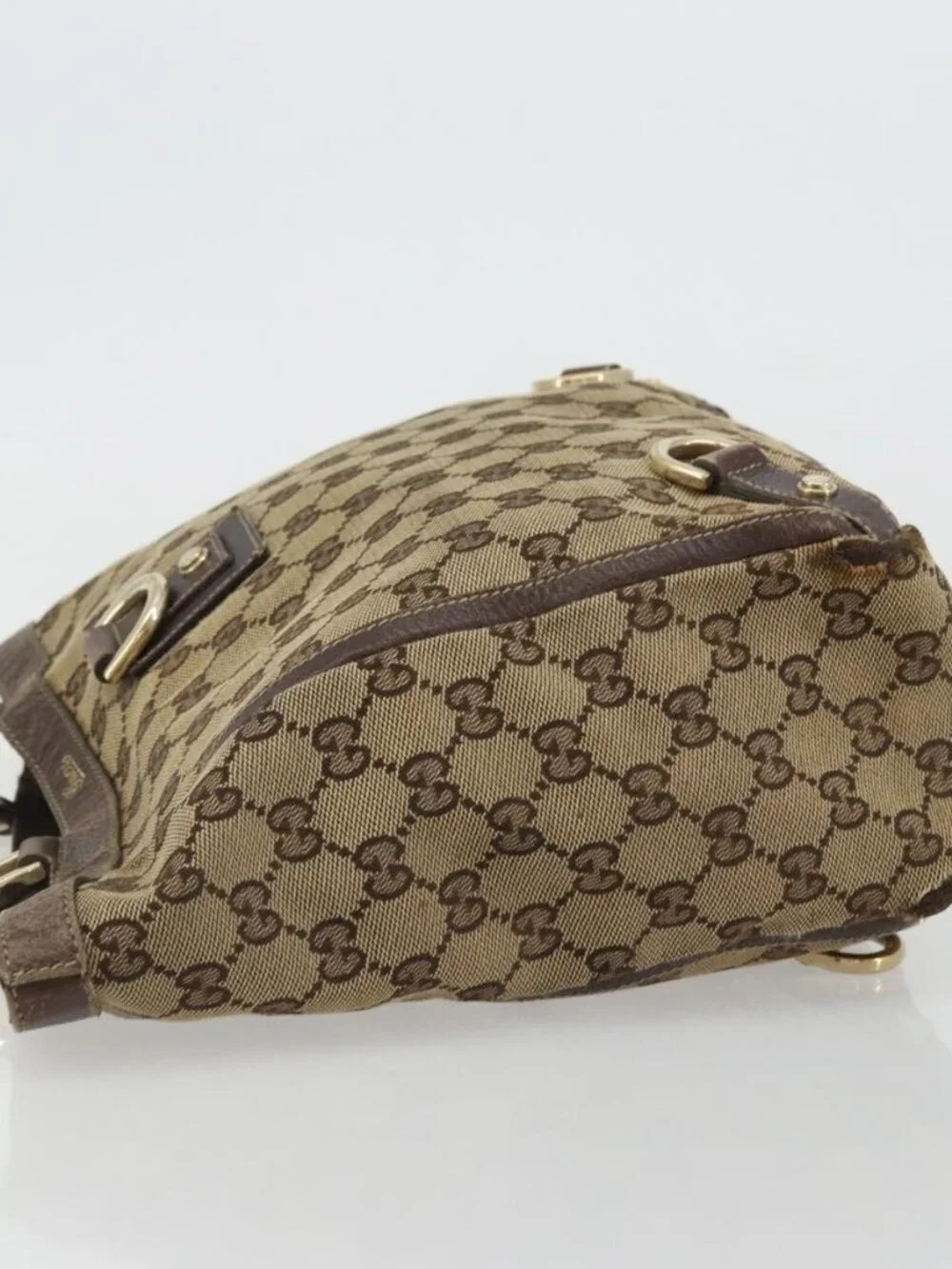 GUCCI GG Canvas Abbey Hand Bag Beige Gold 130739 Auth 175609